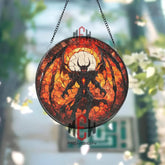 Demonic Stained Glass Suncatcher Hellfire Demon Window Panel Dark Fantasy Gothic Decor Inferno Art Gift Shadow Monster